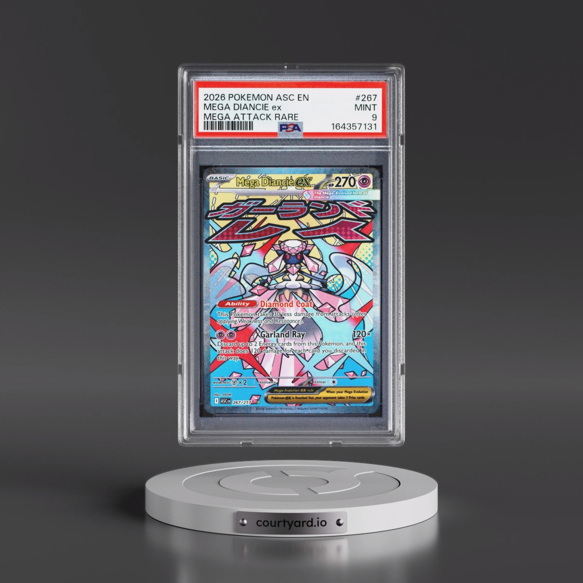 2026 Pokémon Asc EN-Ascended Heroes #267 Mega Diancie EX - Holo Mega Attack Rare (PSA 9 MINT)