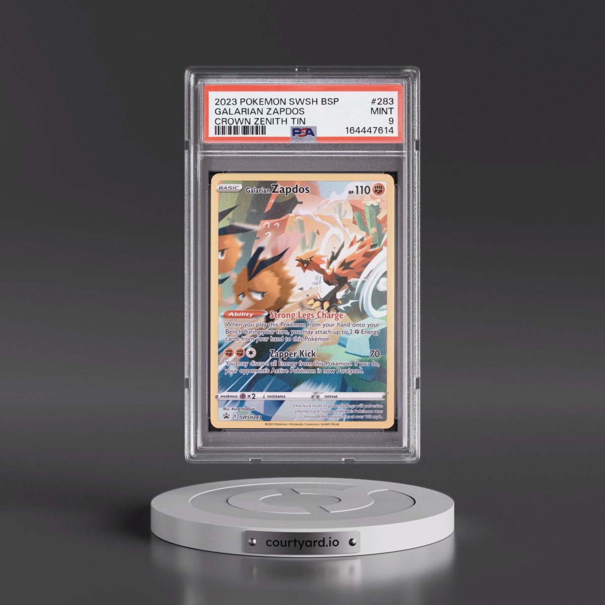 2023 Pokémon Swsh Black Star Promo #283 Galarian Zapdos - Crown Zenith Tin (PSA 9 MINT)