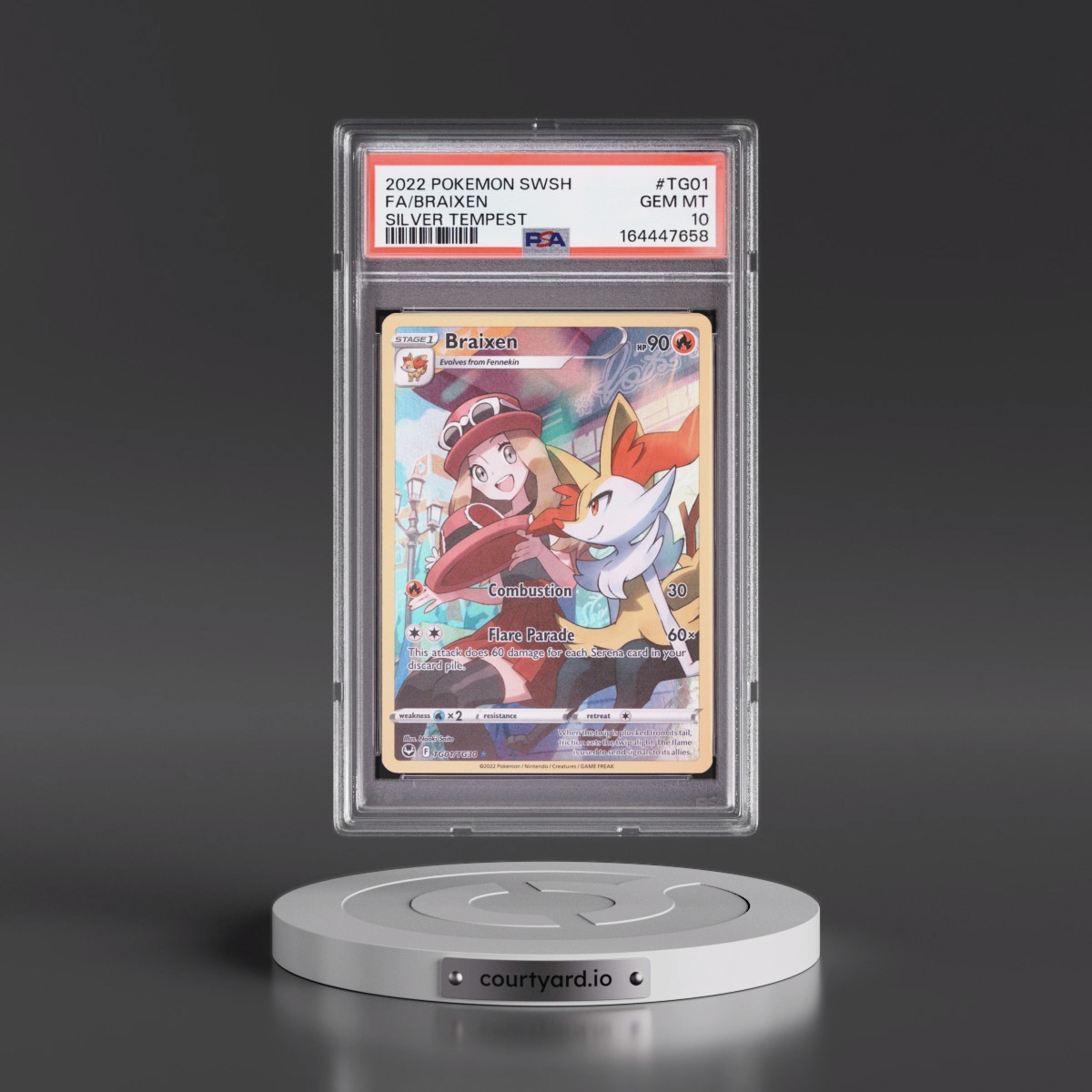2022 Pokémon Sword & Shield Silver Tempest #TG01 Braixen - Full Art (PSA 10 GEM MINT)
