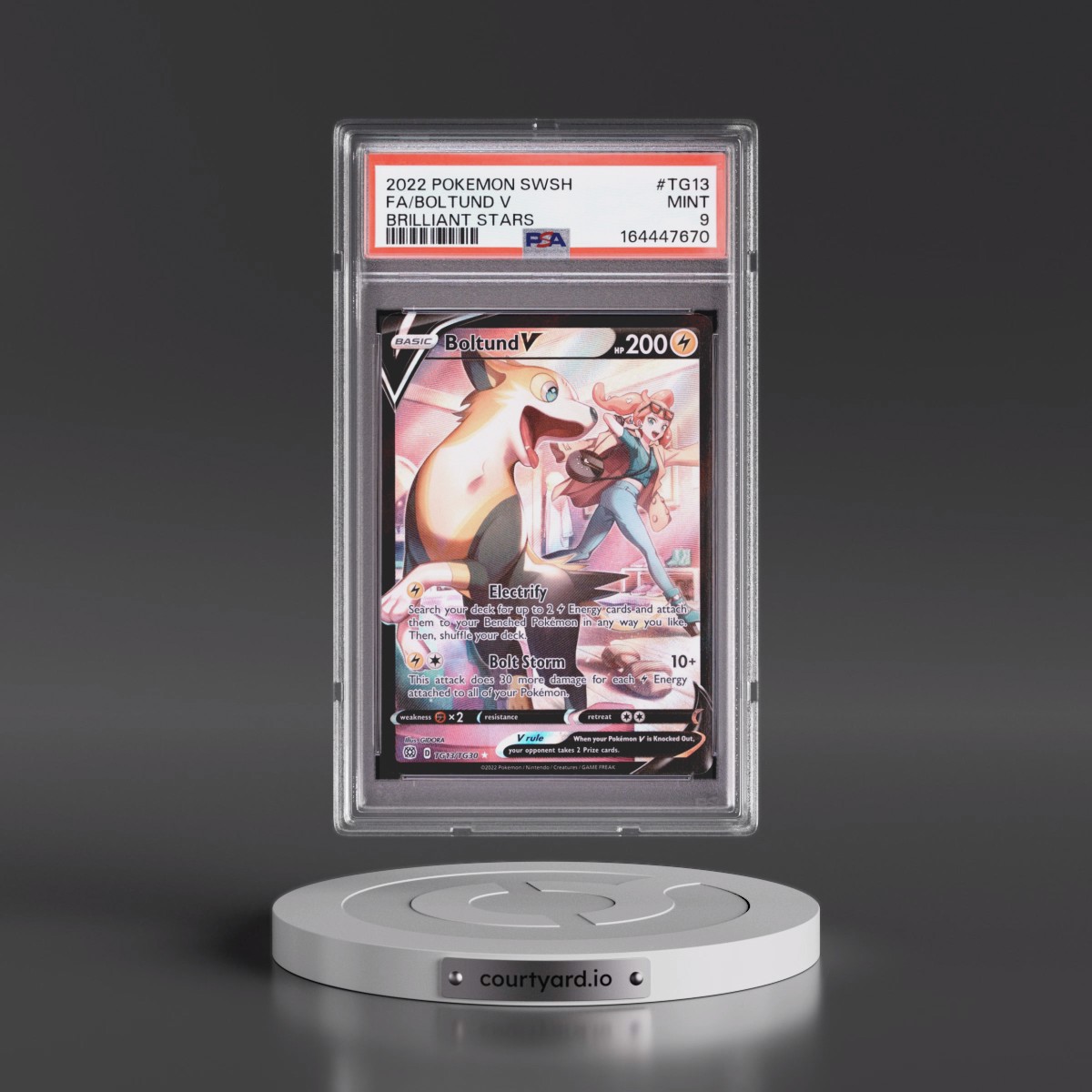 2022 Pokémon Sword & Shield Brilliant Stars #TG13 Boltund V - Holo Full Art (PSA 9 MINT)