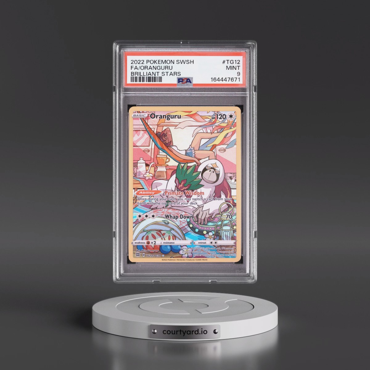 2022 Pokémon Sword & Shield Brilliant Stars #TG12 Oranguru - Full Art (PSA 9 MINT)
