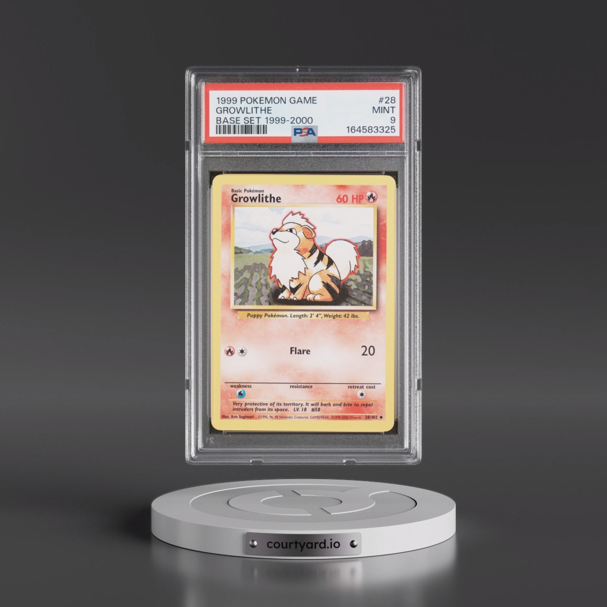 1999 Pokémon Game #28 Growlithe - Base Set 1999-2000 (PSA 9 MINT)