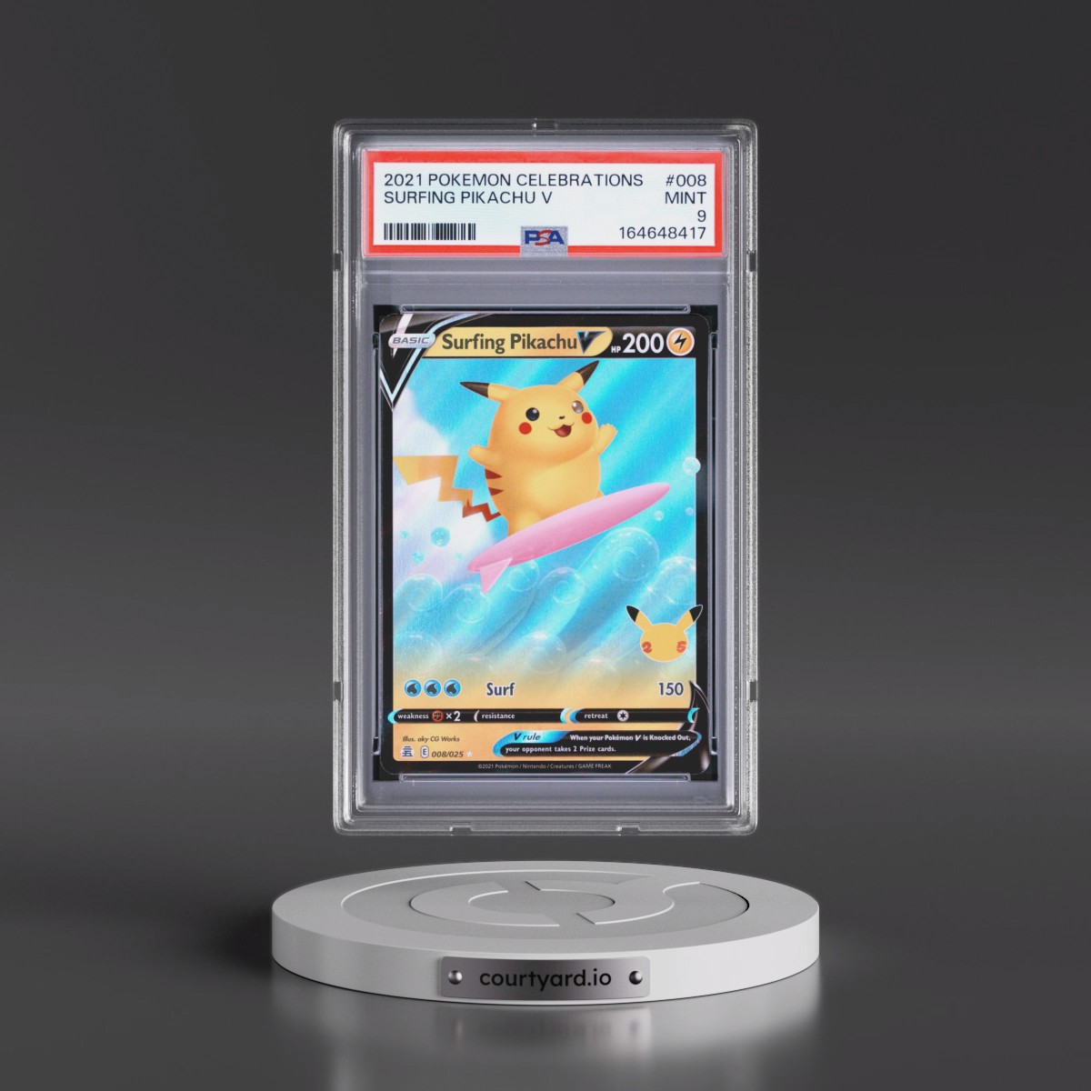 2021 Pokémon Celebrations #008 Surfing Pikachu V - Holo (PSA 9 MINT)