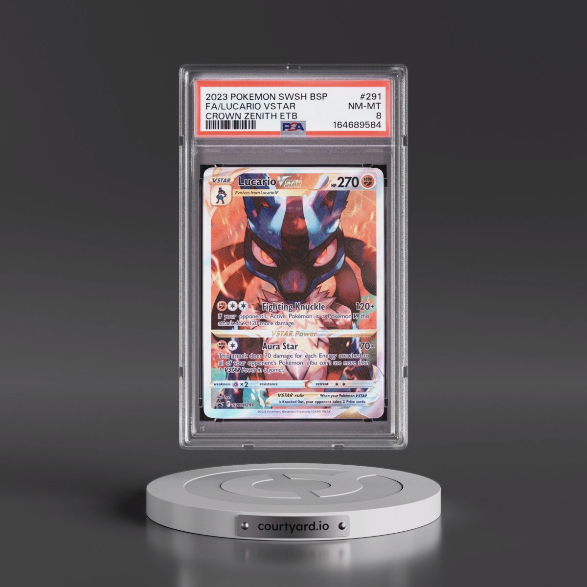 2023 Pokémon Swsh Black Star Promo Lucario Vstar - Full Art Crown Zenith Elite Trainer Box #291 PSA 8