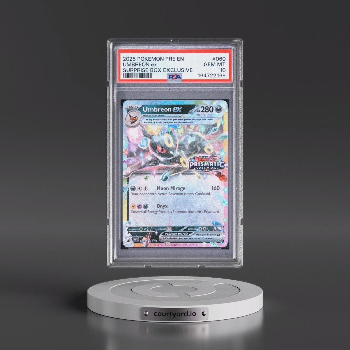 2025 Pokémon Pre EN-Prismatic Evolutions #060 Umbreon EX - Holo Surprise Box Exclusive (PSA 10 GEM MINT)