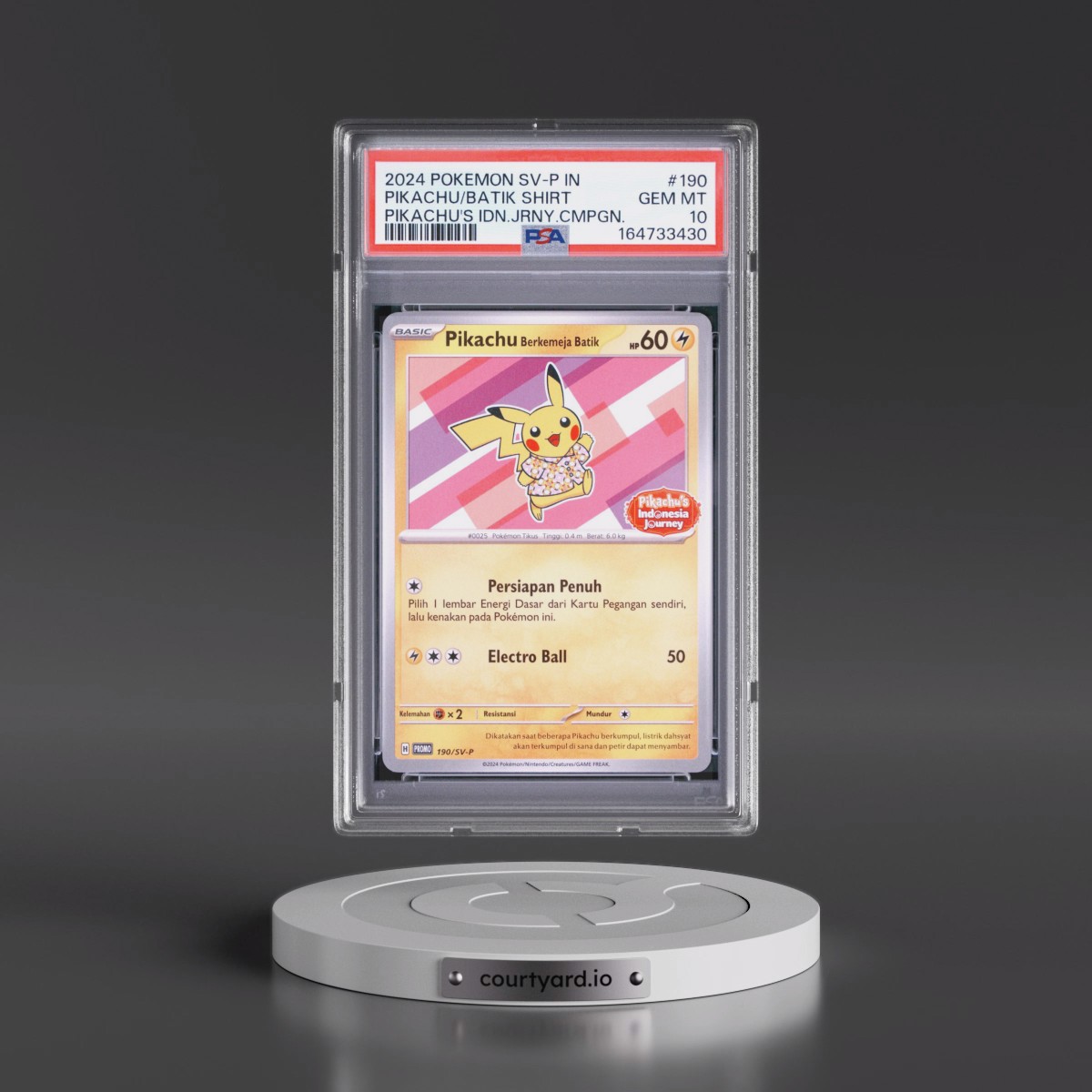 2024 Pokémon SV-P Promo #190 Pikachu in Batik Shirt - Pikachu's Indonesia Journey Campaign (PSA 10 GEM MINT)