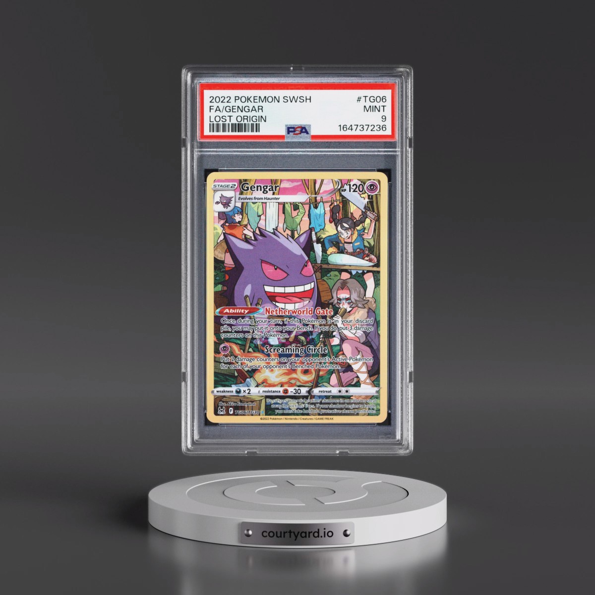 2022 Pokémon Sword & Shield Lost Origin #TG06 Gengar - Full Art (PSA 9 MINT)