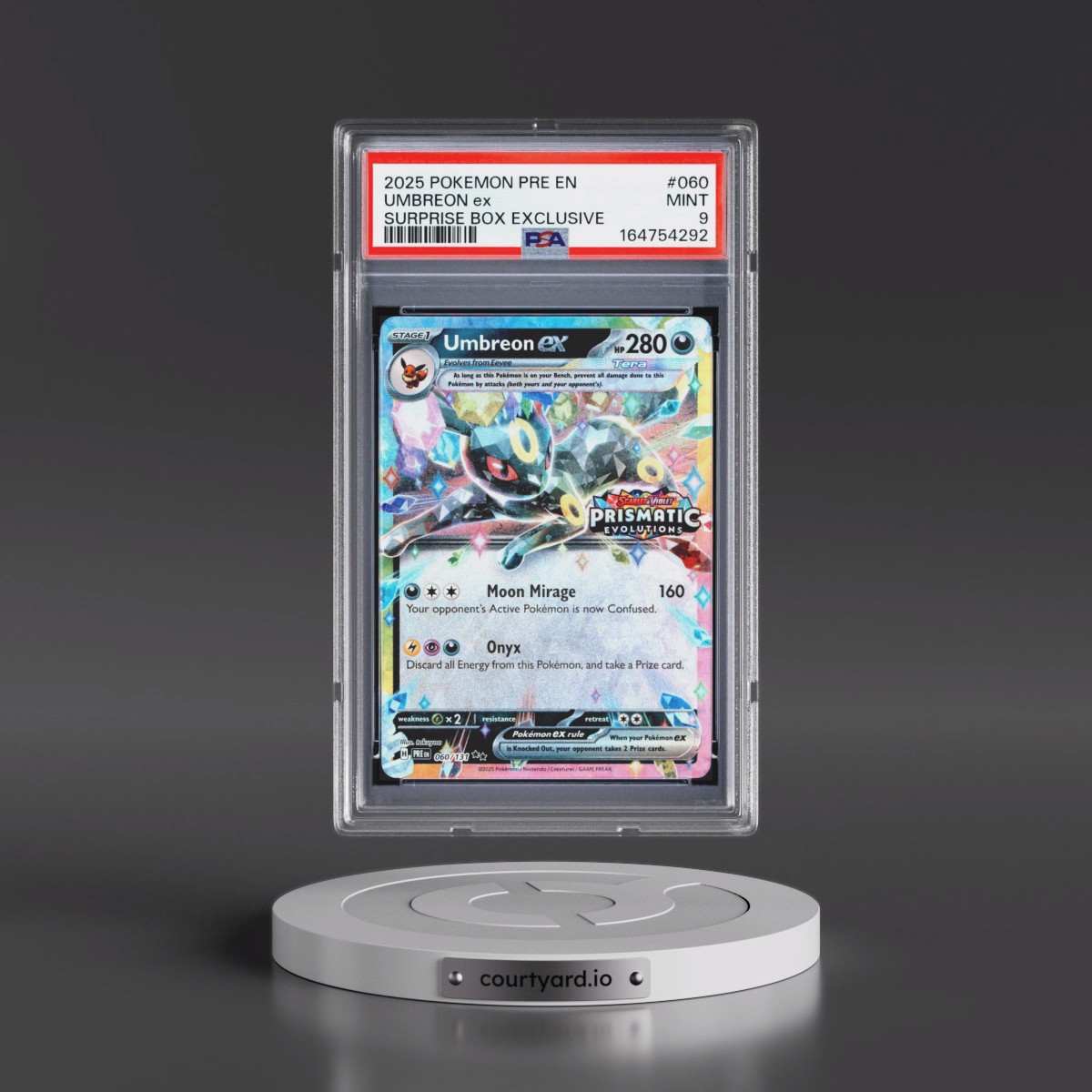 2025 Pokémon Pre EN-Prismatic Evolutions #060 Umbreon EX - Holo Surprise Box Exclusive (PSA 9 MINT)