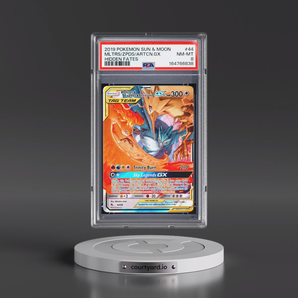 2019 Pokémon Sun & Moon Hidden Fates #44 Moltres & Zapdos & Articuno GX - Holo (PSA 8 NM-MT)