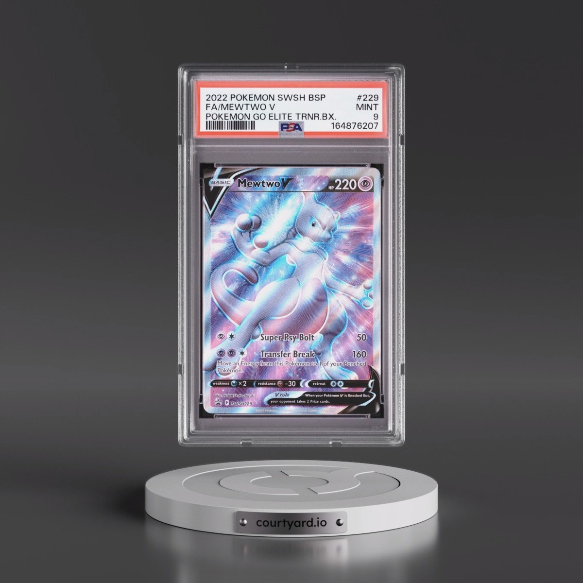 2022 Pokémon Swsh Black Star Promo #229 Mewtwo V - Holo Full Art Pokemon Go Elite Trainer Box (PSA 9 MINT)