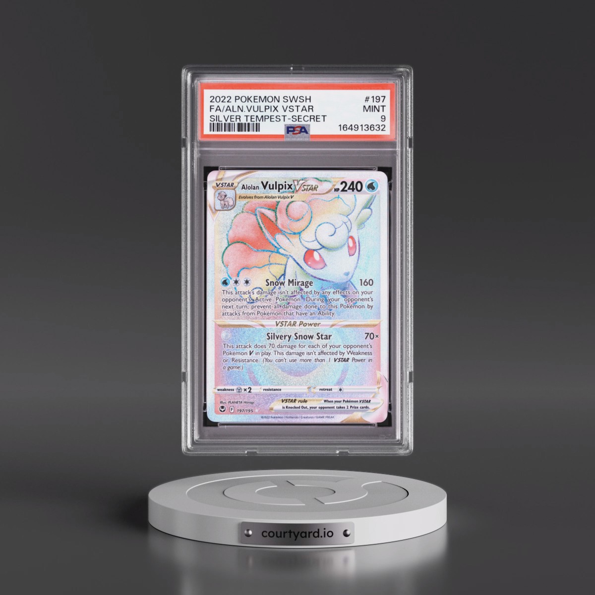 2022 Pokémon Sword & Shield Silver Tempest #197 Alolan Vulpix Vstar - Full Art Secret (PSA 9 MINT)