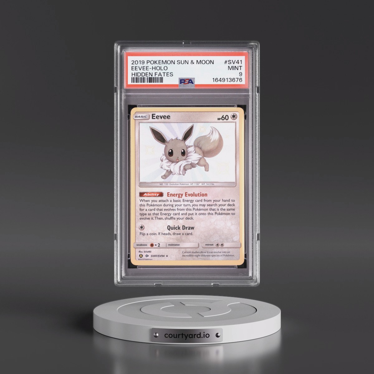 2019 Pokémon Sun & Moon Hidden Fates #SV41 Eevee - Holo (PSA 9 MINT)