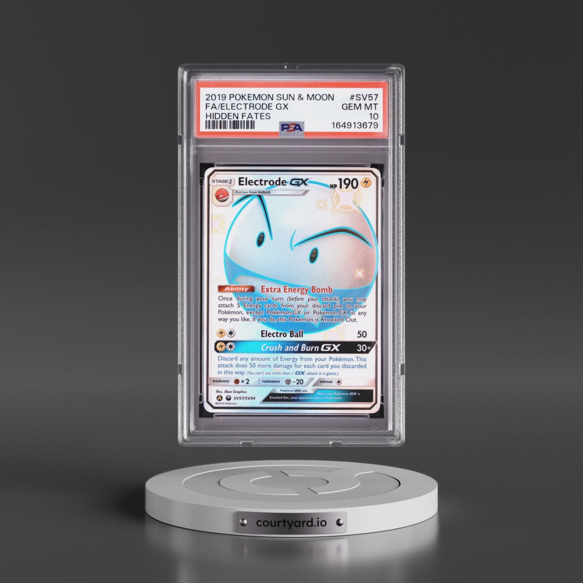 2019 Pokémon Sun & Moon Hidden Fates #SV57 Electrode GX - Holo Full Art (PSA 10 GEM MINT)