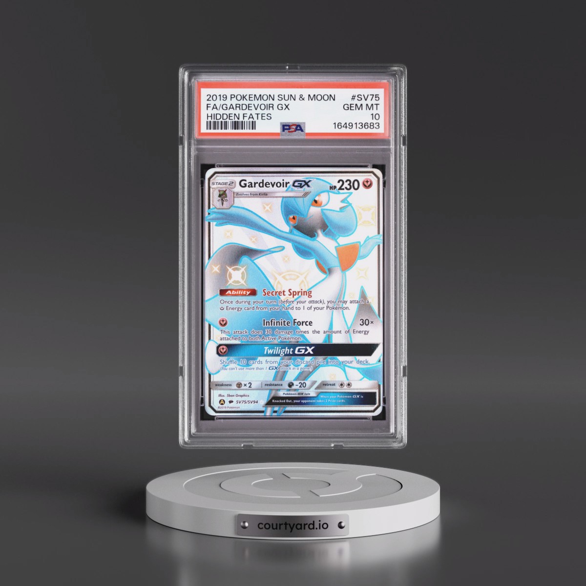 2019 Pokémon Sun & Moon Hidden Fates Gardevoir GX - Holo Full Art #SV75 PSA 10
