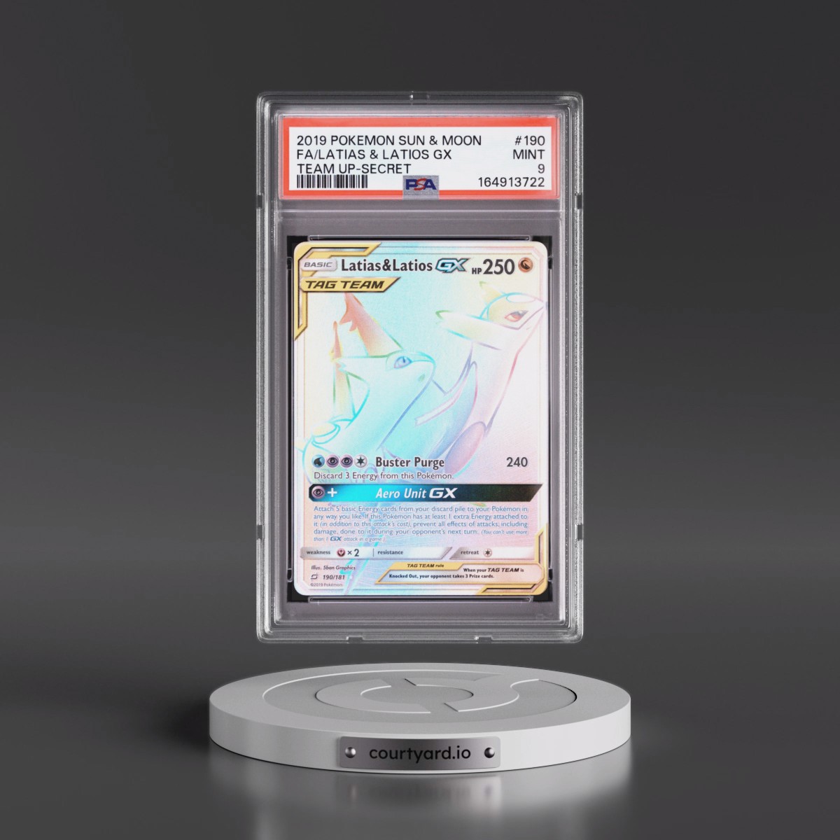 2019 Pokémon Sun & Moon Team Up #190 Latias & Latios GX - Holo Full Art Secret (PSA 9 MINT)