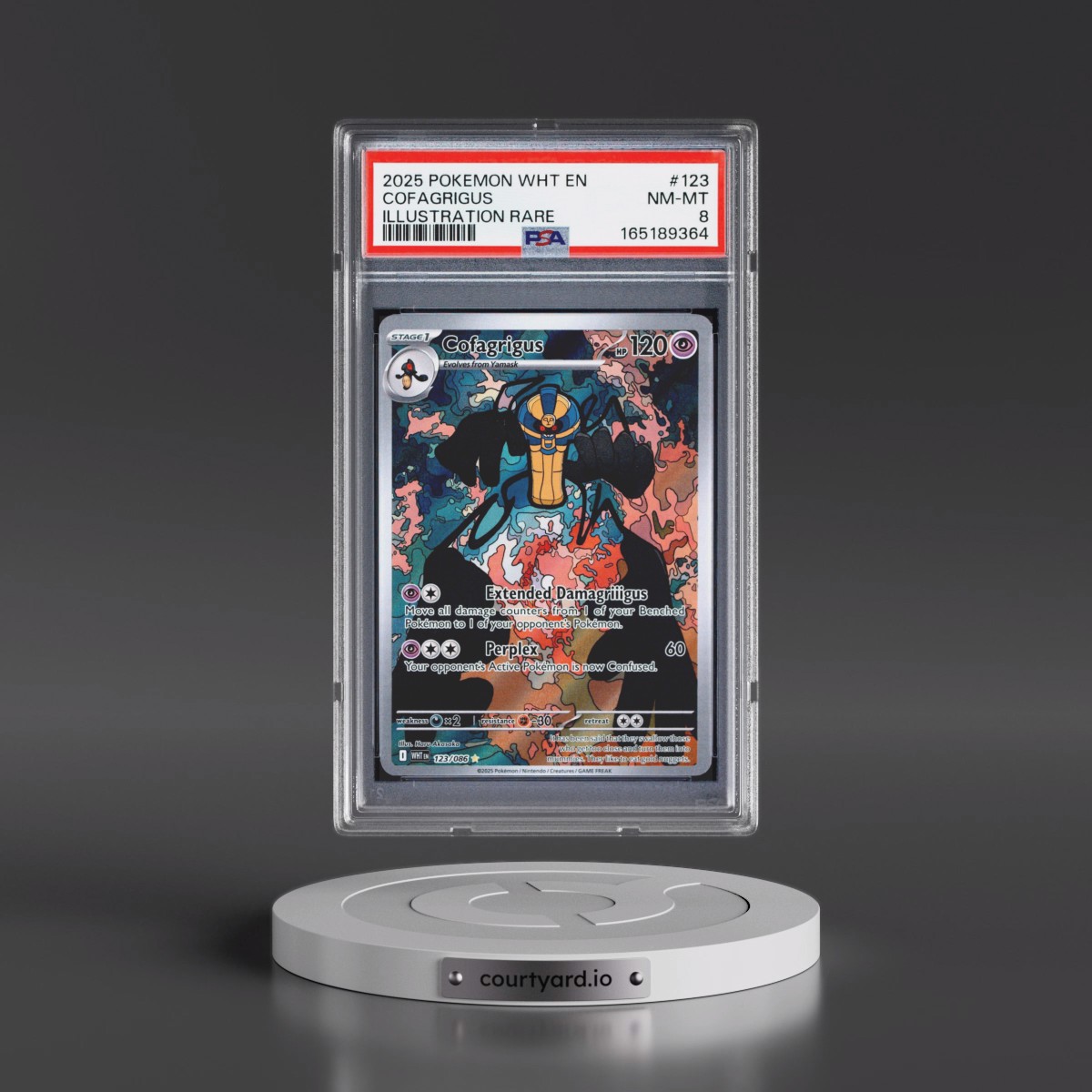 2025 Pokémon Wht EN-White Flare #123 Cofagrigus - Illustration Rare (PSA 8 NM-MT)