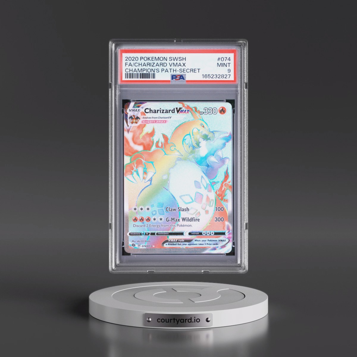 2020 Pokémon Sword & Shield Champion's Path Charizard Vmax - Full Art Secret #074 PSA 9