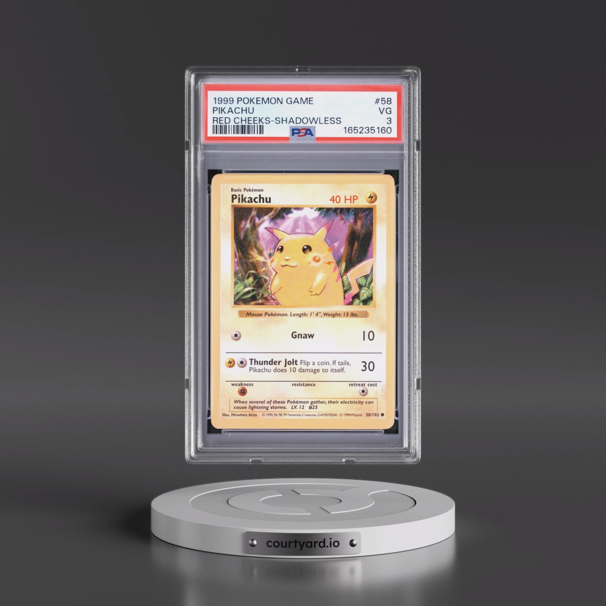 1999 Pokémon Game #58 Pikachu - Shadowless Red Cheeks (PSA 3 VG)