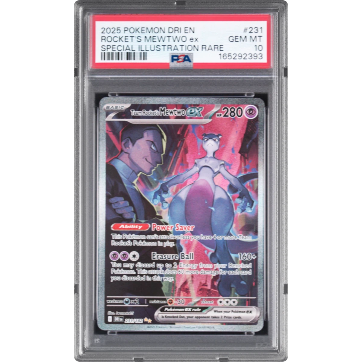 2025 Pokémon Dri EN-Destined Rivals #231 Team Rocket's Mewtwo EX - Holo Special Illustration Rare (PSA 10 GEM MINT)