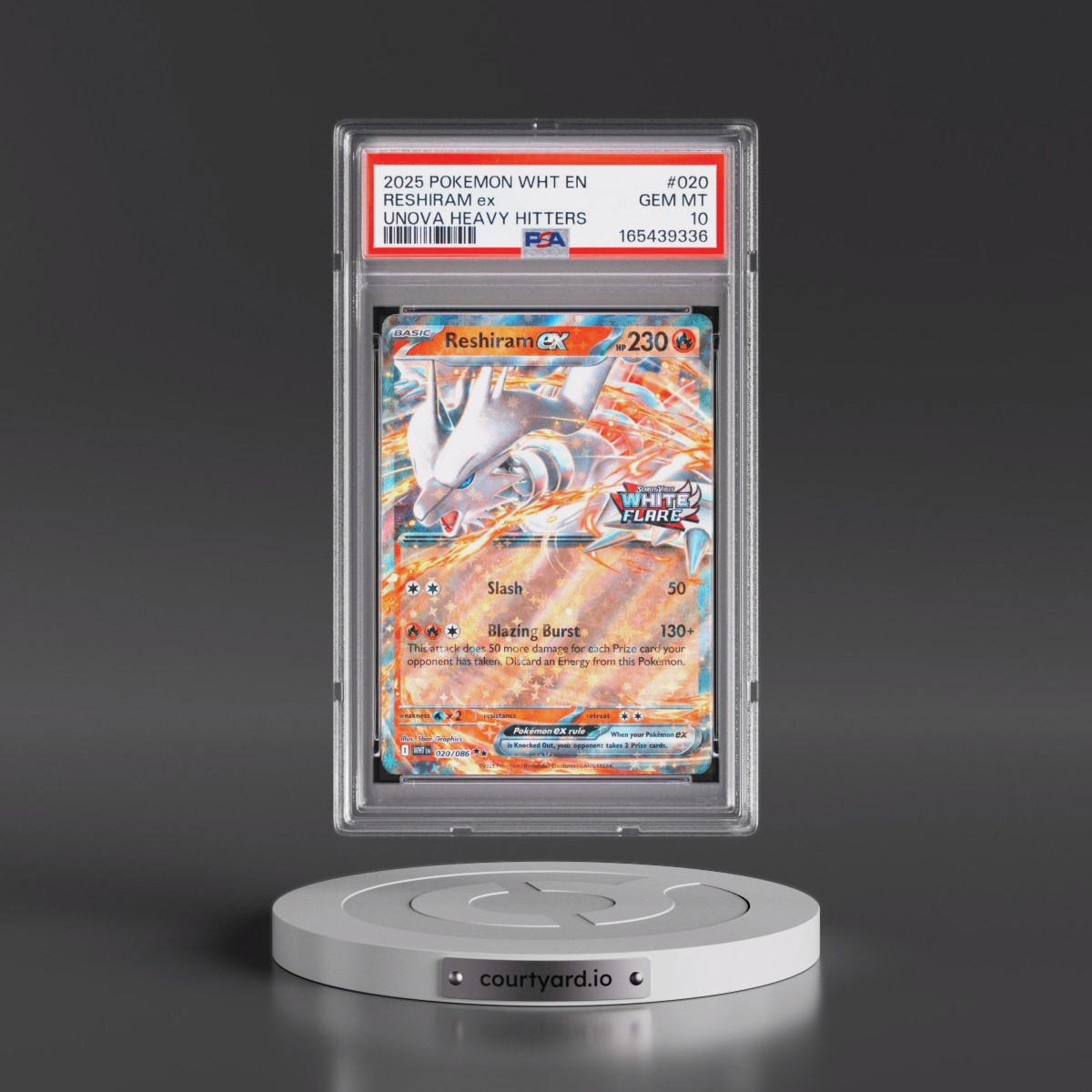 2025 Pokémon Wht EN-White Flare #020 Reshiram EX - Holo Unova Heavy Hitters Premium Collection (PSA 10 GEM MINT)