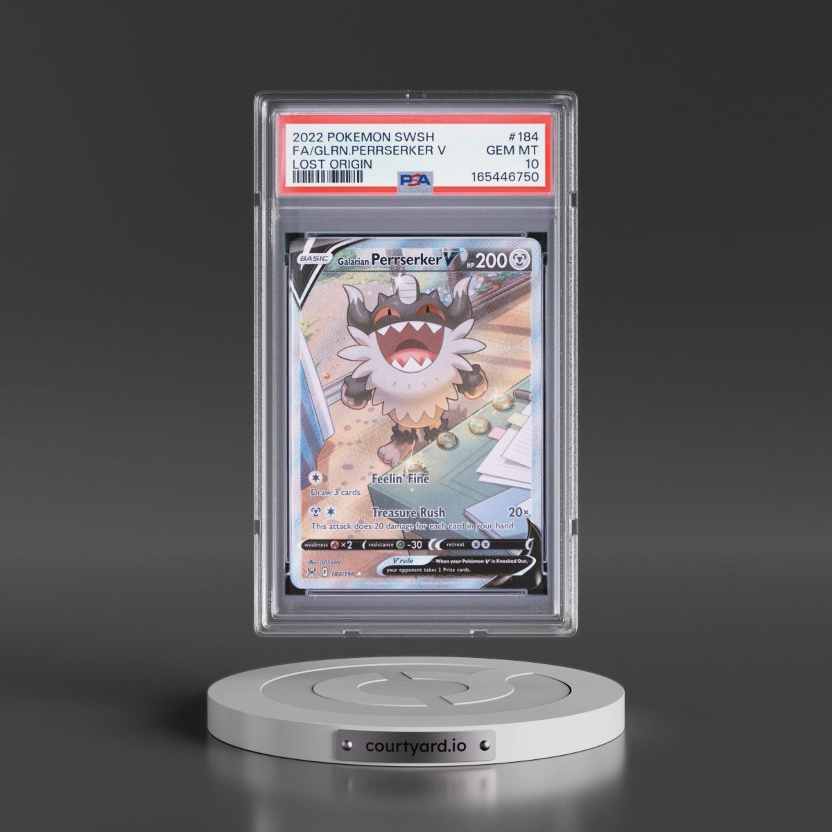 2022 Pokémon Sword & Shield Lost Origin #184 Galarian Perrserker V - Holo Full Art (PSA 10 GEM MINT)