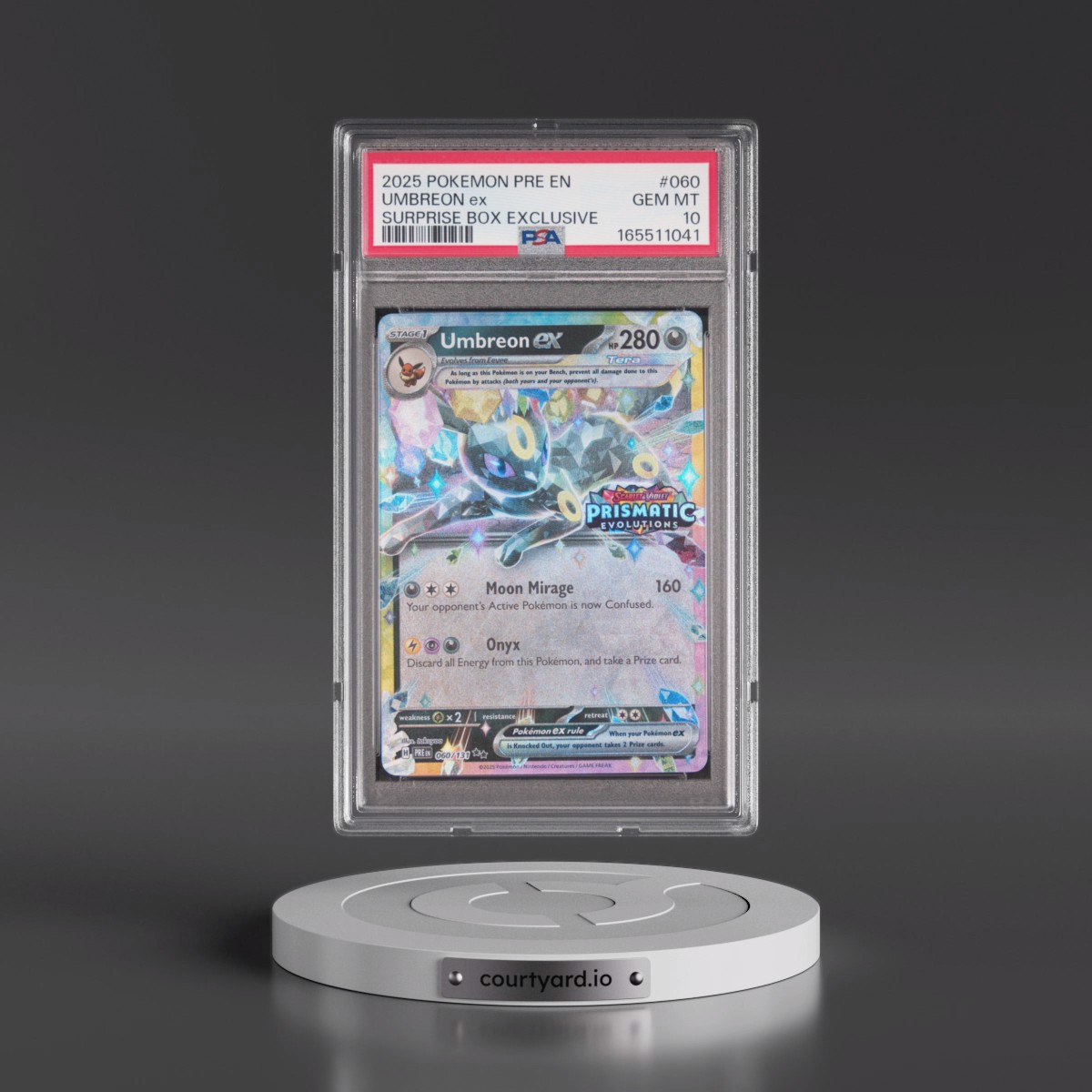2025 Pokémon Pre EN-Prismatic Evolutions #060 Umbreon EX - Holo Surprise Box Exclusive (PSA 10 GEM MINT)