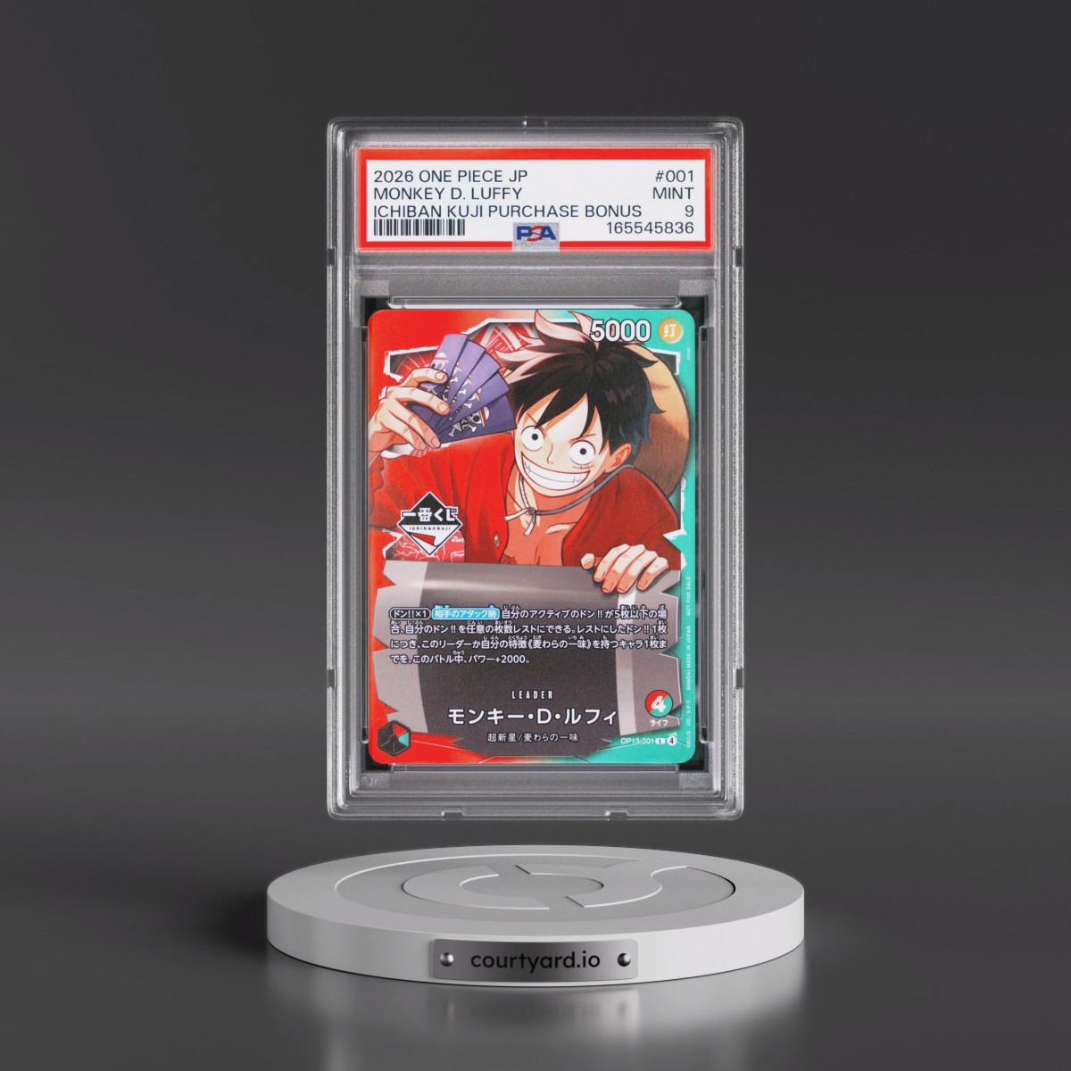 2026 One Piece Japanese Promos #001 Monkey D. Luffy - Ichiban Kuji Purchase Bonus (PSA 9 MINT)
