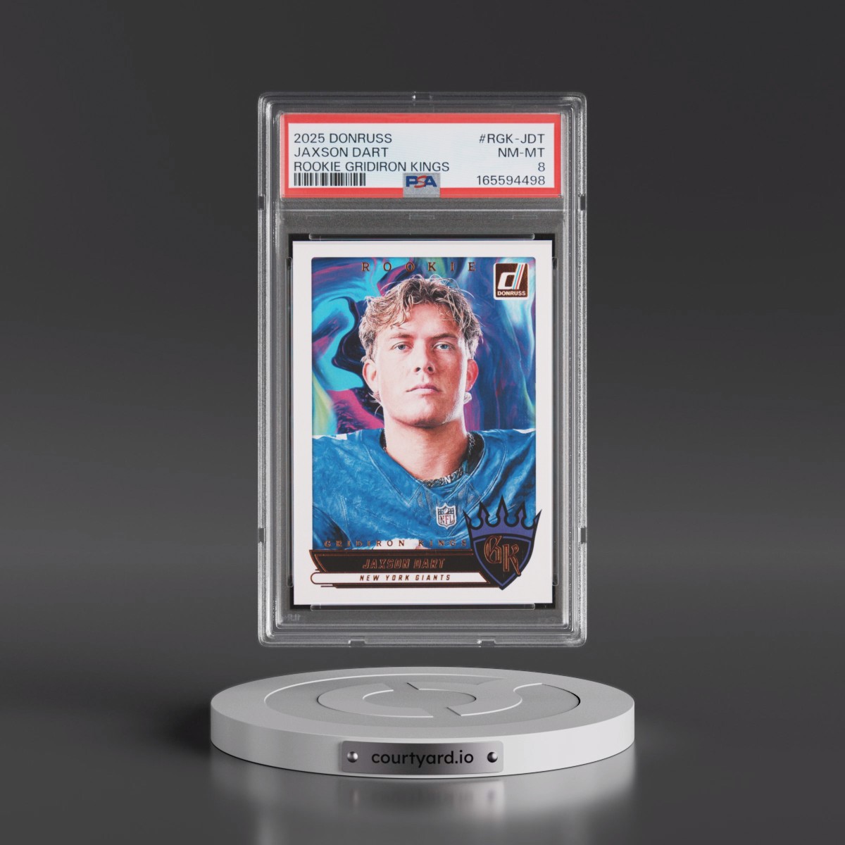 2025 Panini Donruss Rookie Gridiron Kings #RGK-JDT Jaxson Dart (PSA 8 NM-MT)
