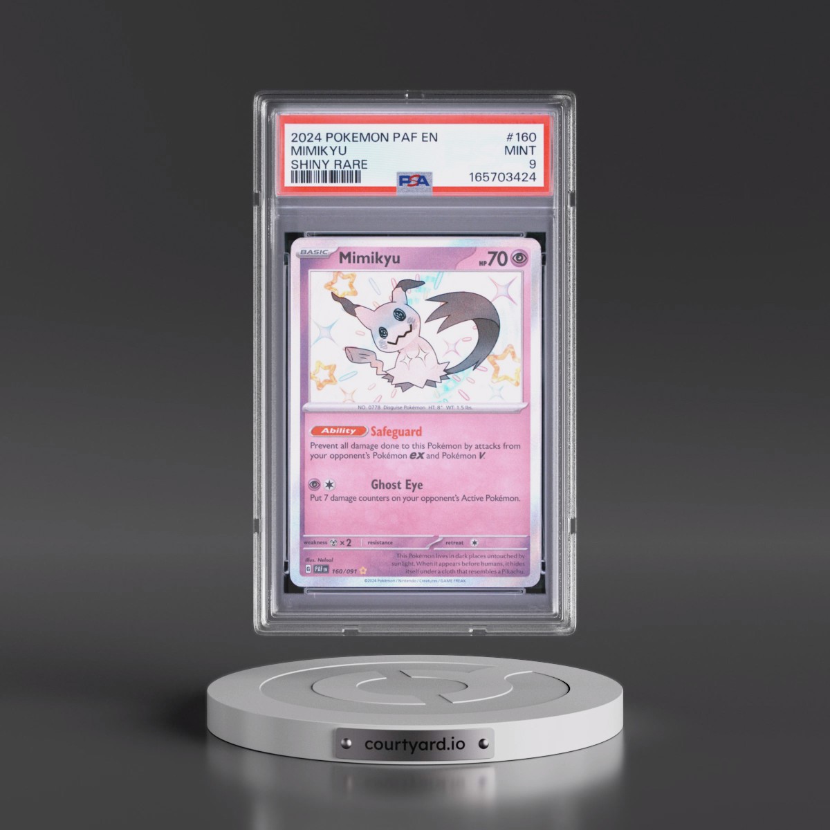 2024 Pokémon Paf EN-Paldean Fates #160 Mimikyu - Shiny Rare (PSA 9 MINT)