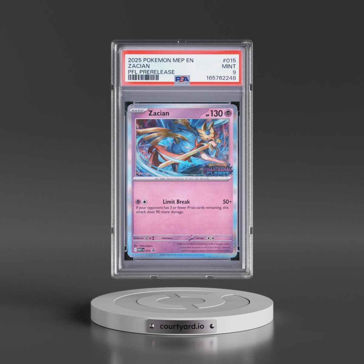 2025 Pokémon Mep EN-Me Black Star Promo #015 Zacian - Phantasmal Flames Prerelease (PSA 9 MINT)