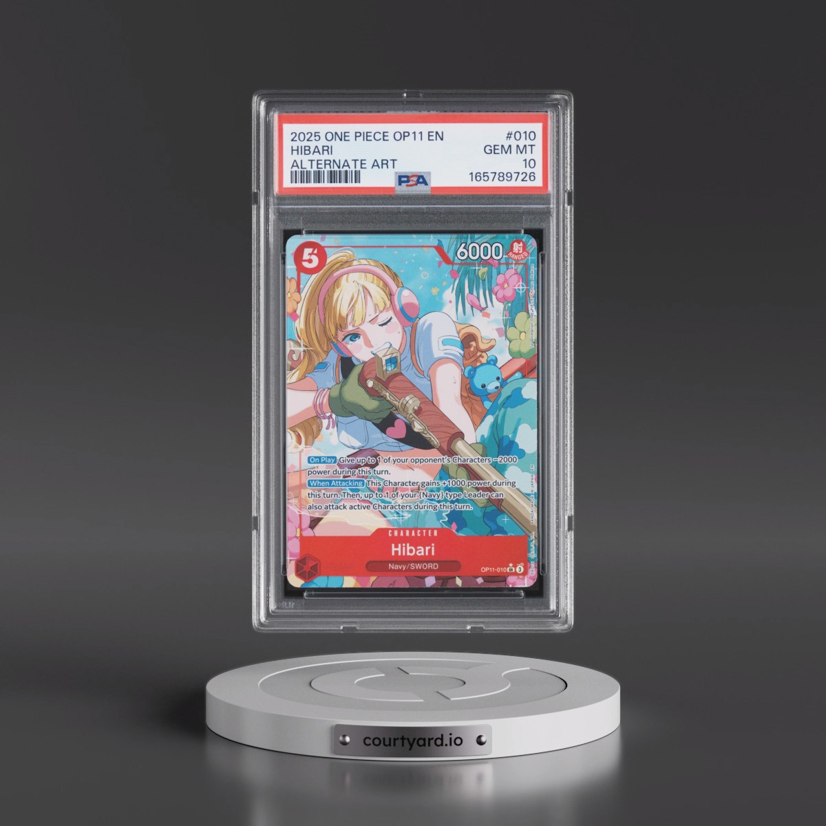 2025 One Piece OP11-A Fist of Divine Speed #010 Hibari - Alternate Art (PSA 10 GEM MINT)