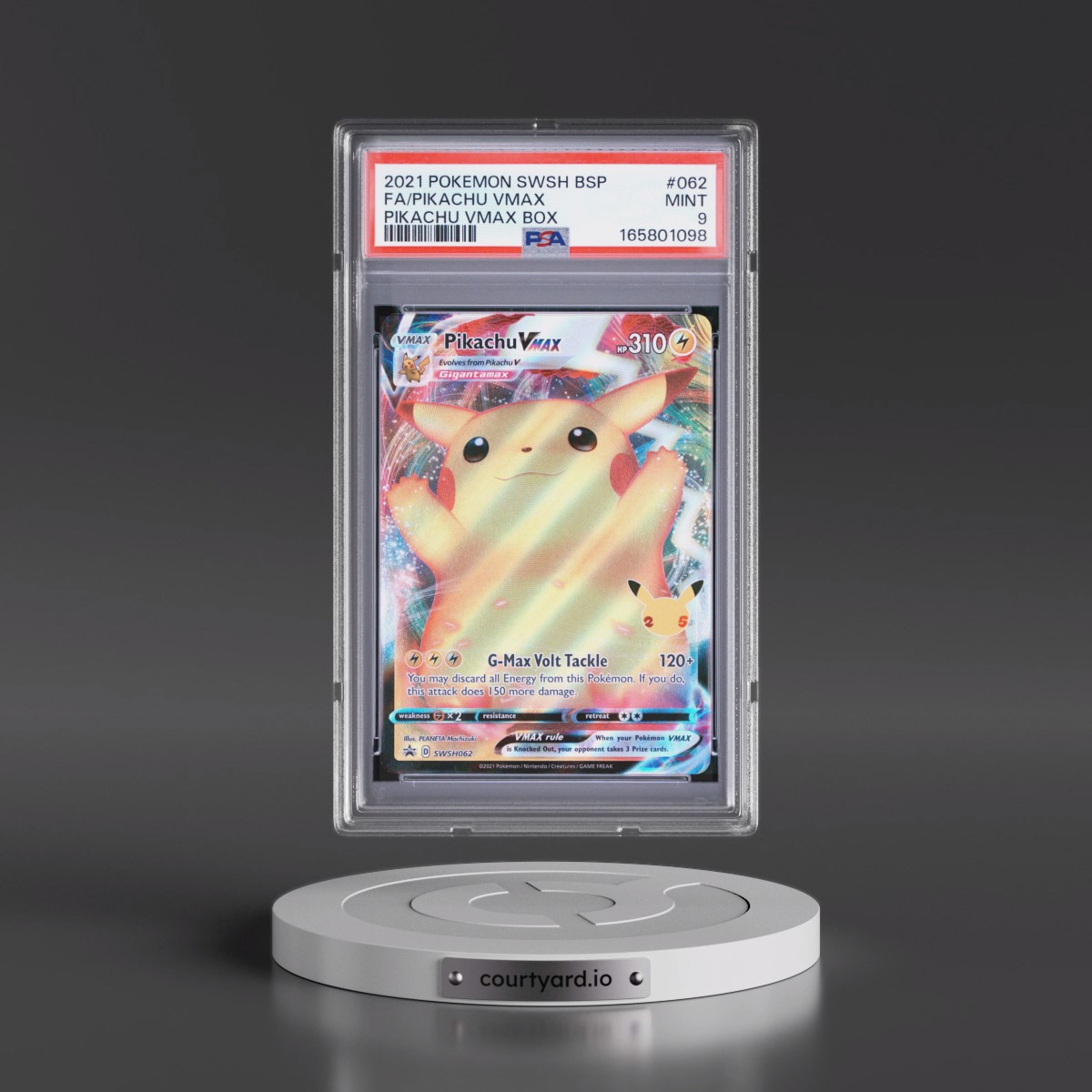 2021 Pokémon Swsh Black Star Promo #062 Pikachu Vmax - Full Art Pikachu Vmax Box (PSA 9 MINT)