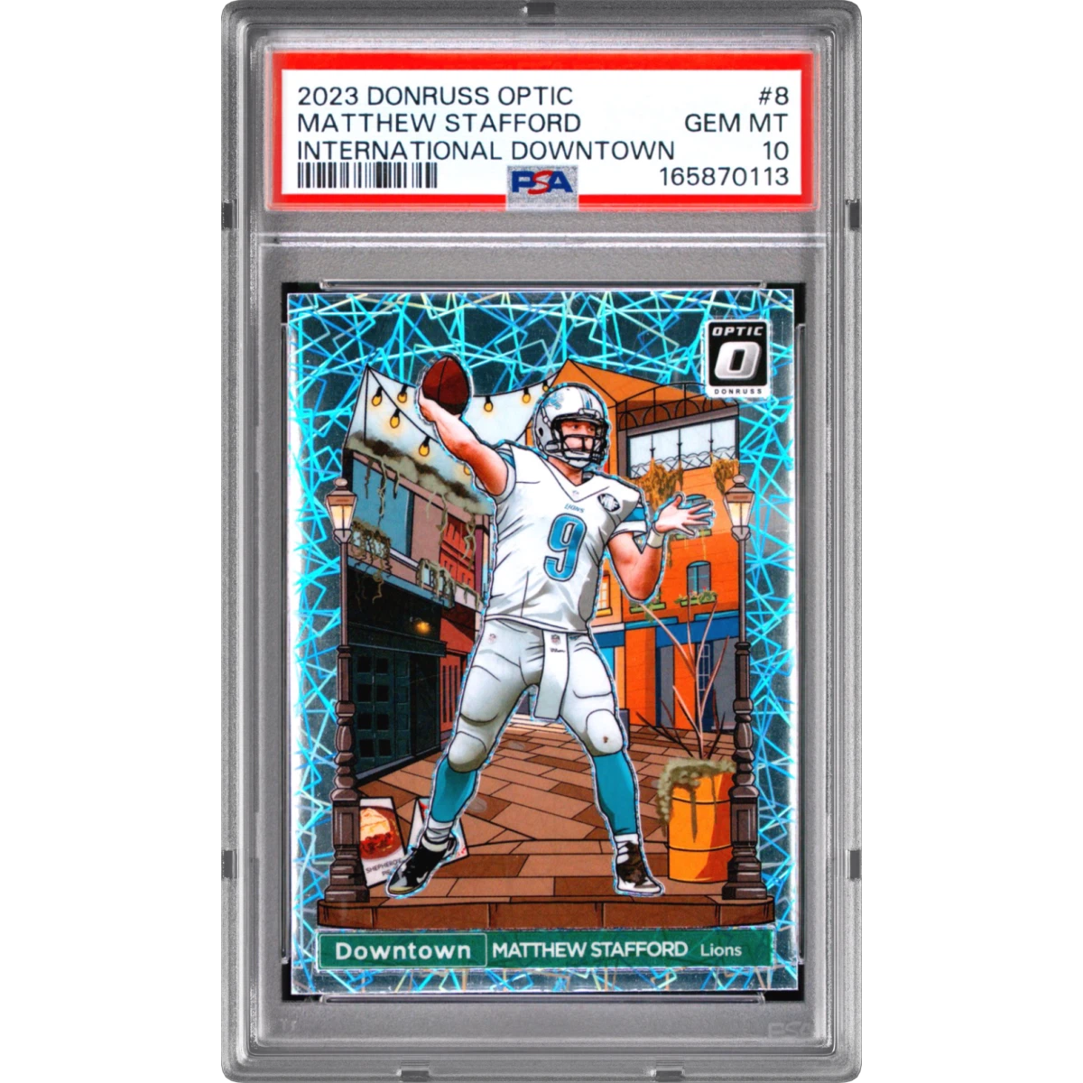 2023 Panini Donruss Optic International Downtown #8 Matthew Stafford, PSA 10