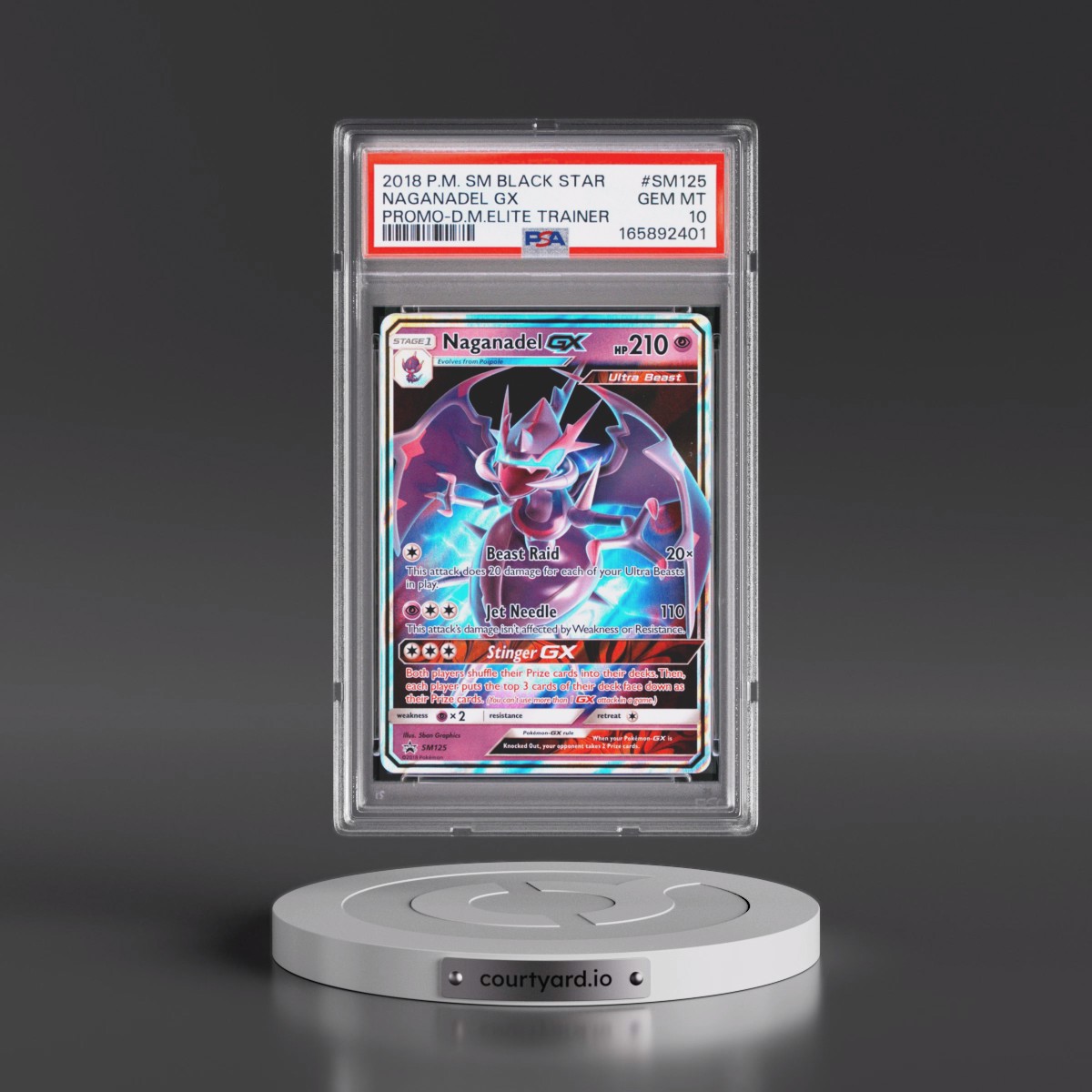 2018 Pokémon SM Black Star Promo #SM125 Naganadel GX - Holo Dragon Majesty Elite Trainer (PSA 10 GEM MINT)