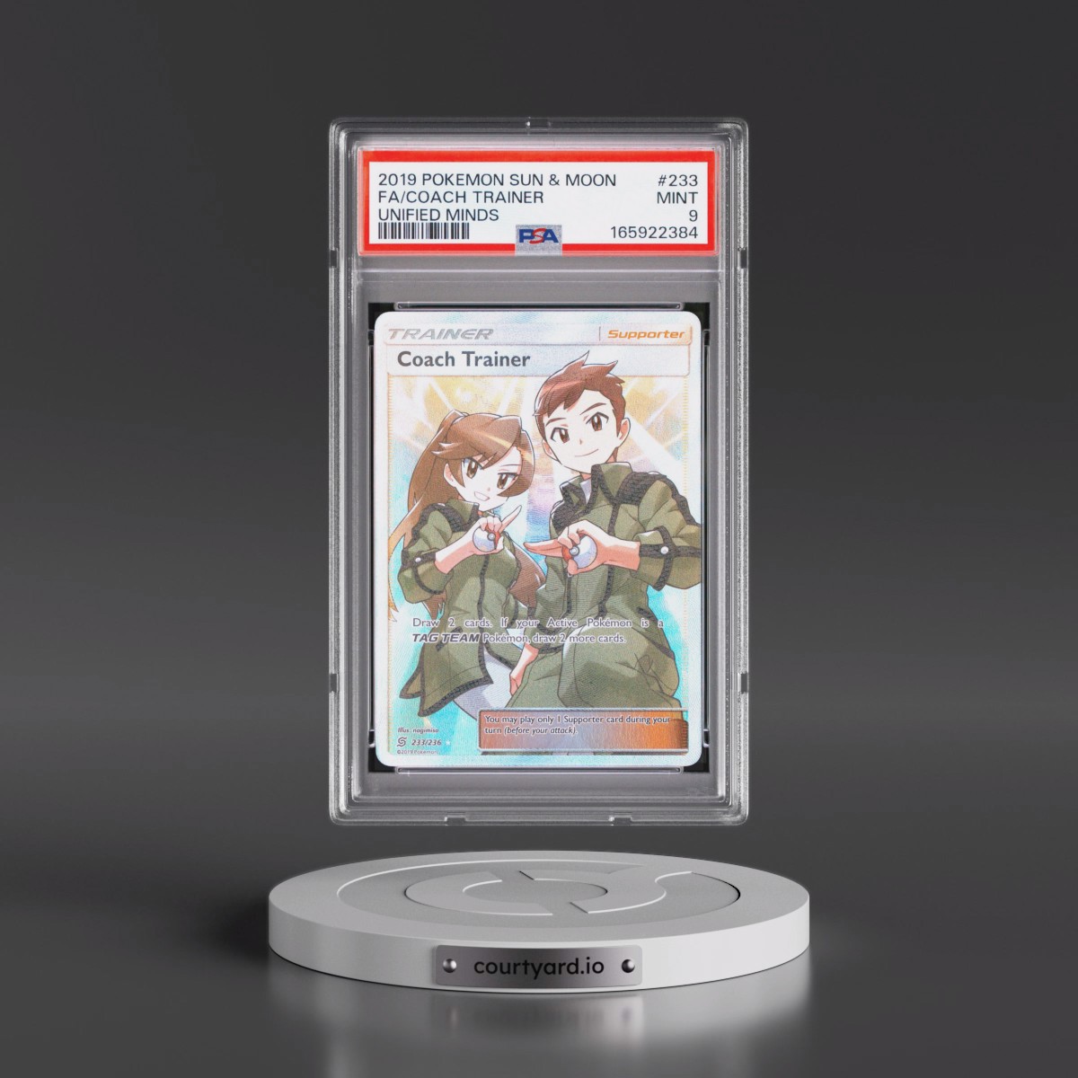 2019 Pokémon Sun & Moon Unified Minds #233 Coach Trainer - Full Art (PSA 9 MINT)