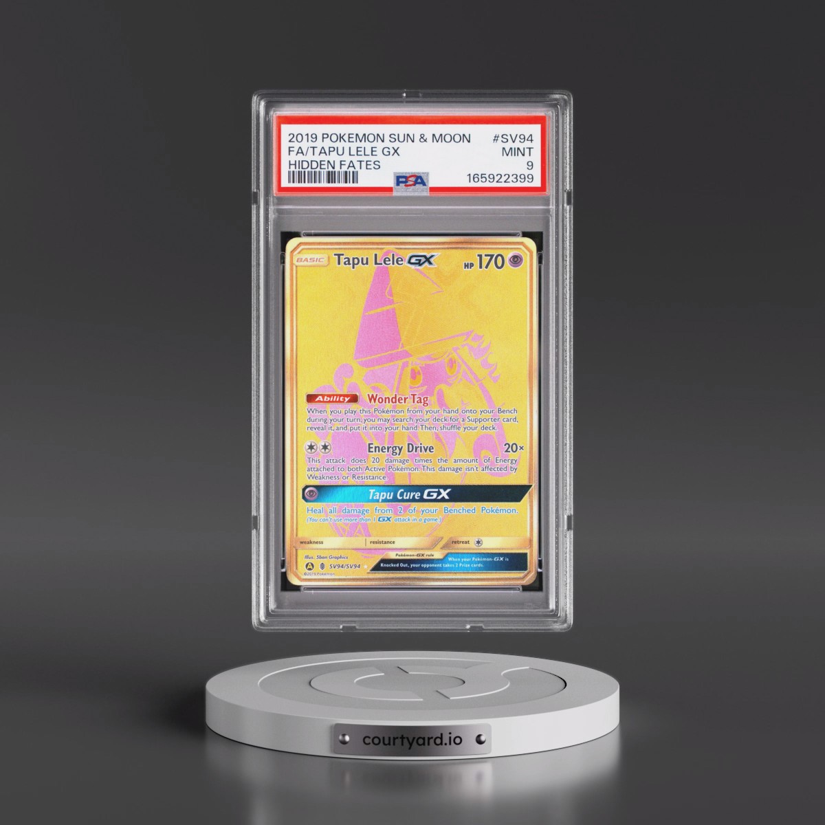 2019 Pokémon Sun & Moon Hidden Fates #SV94 Tapu Lele GX - Holo Full Art (PSA 9 MINT)