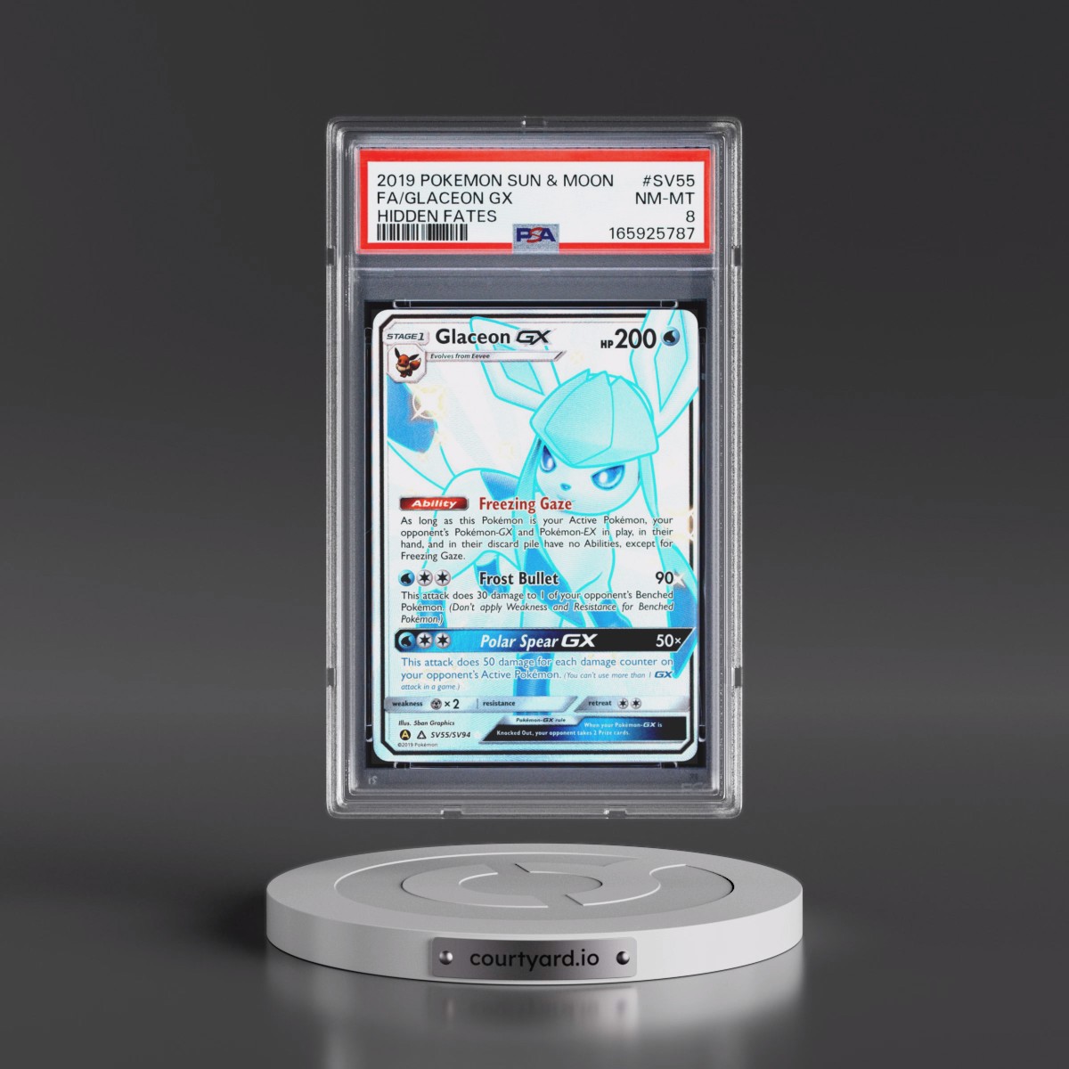 2019 Pokémon Sun & Moon Hidden Fates #SV55 Glaceon GX - Holo Full Art (PSA 8 NM-MT)