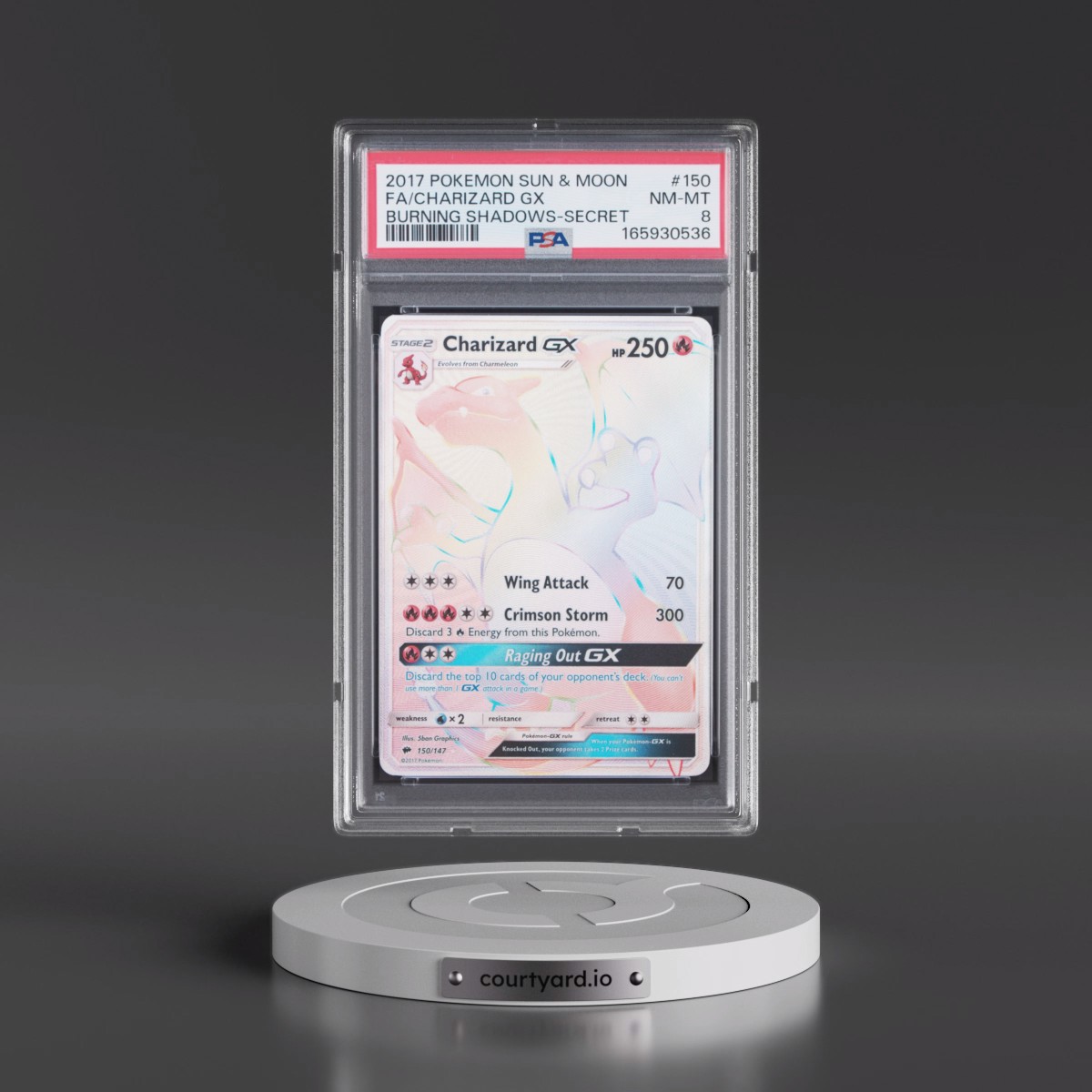 2017 Pokémon Sun & Moon Burning Shadows #150 Charizard GX - Holo Full Art Secret (PSA 8 NM-MT)