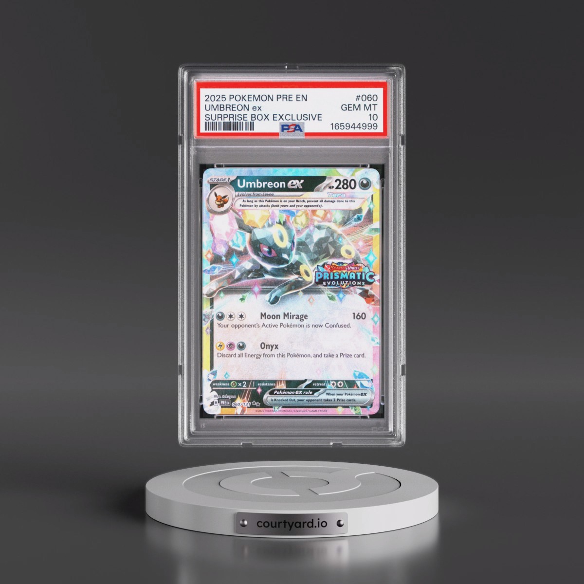 2025 Pokémon Pre EN-Prismatic Evolutions #060 Umbreon EX - Holo Surprise Box Exclusive (PSA 10 GEM MINT)