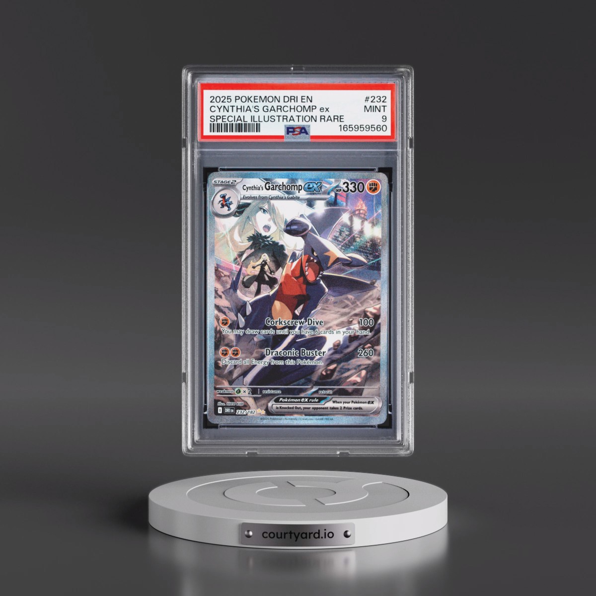 2025 Pokémon Dri EN-Destined Rivals #232 Cynthia's Garchomp EX - Holo Special Illustration Rare (PSA 9 MINT)