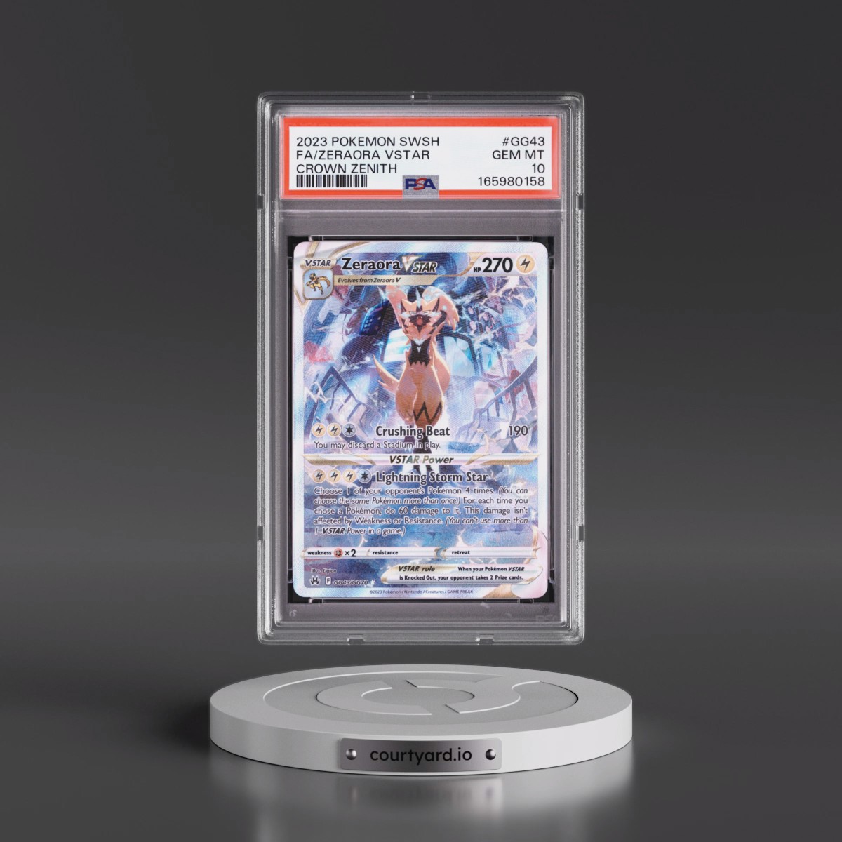 2023 Pokémon Sword and Shield Crown Zenith #GG43 Zeraora Vstar - Full Art (PSA 10 GEM MINT)