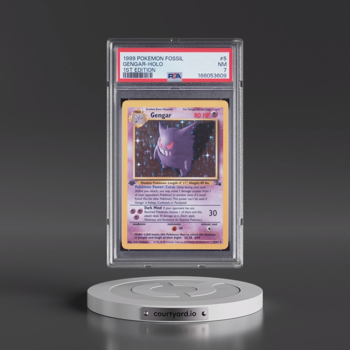 1999 Pokémon Fossil Gengar - 1st Edition Holo #5 PSA 7