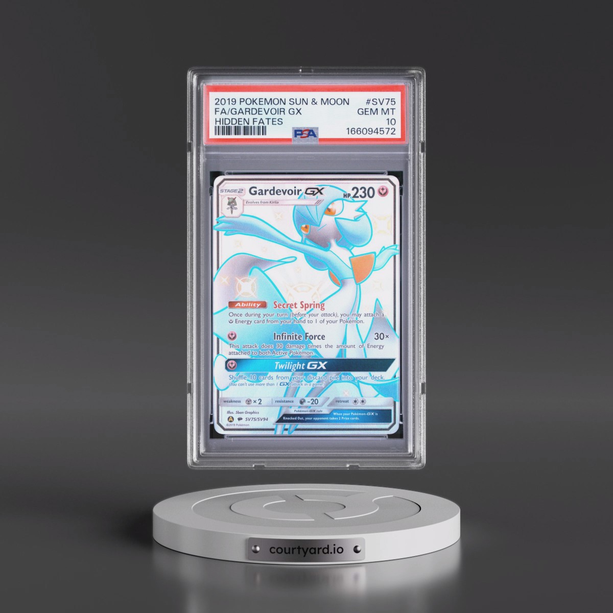2019 Pokémon Sun & Moon Hidden Fates #SV75 Gardevoir GX - Holo Full Art (PSA 10 GEM MINT)