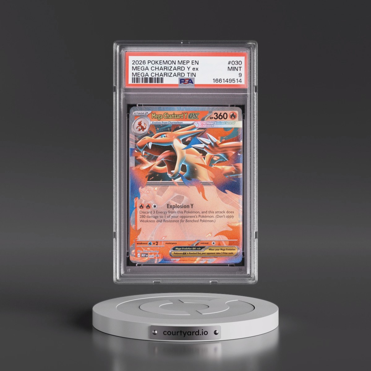 2026 Pokémon Mep EN-Me Black Star Promo #030 Mega Charizard Y EX - Holo Mega Charizard Tin (PSA 9 MINT)