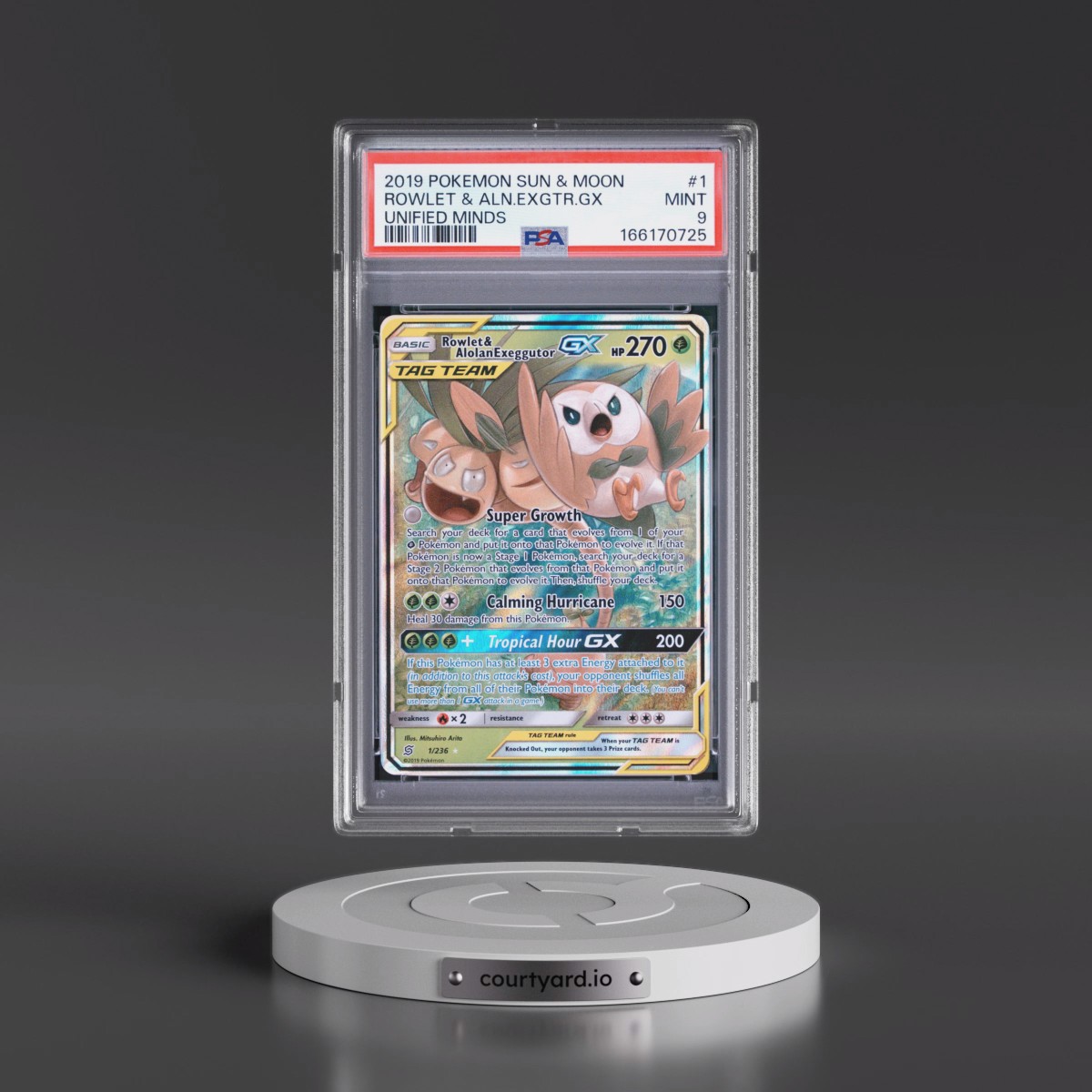 2019 Pokémon Sun & Moon Unified Minds #1 Rowlet & Alolan Exeggutor GX - Holo (PSA 9 MINT)