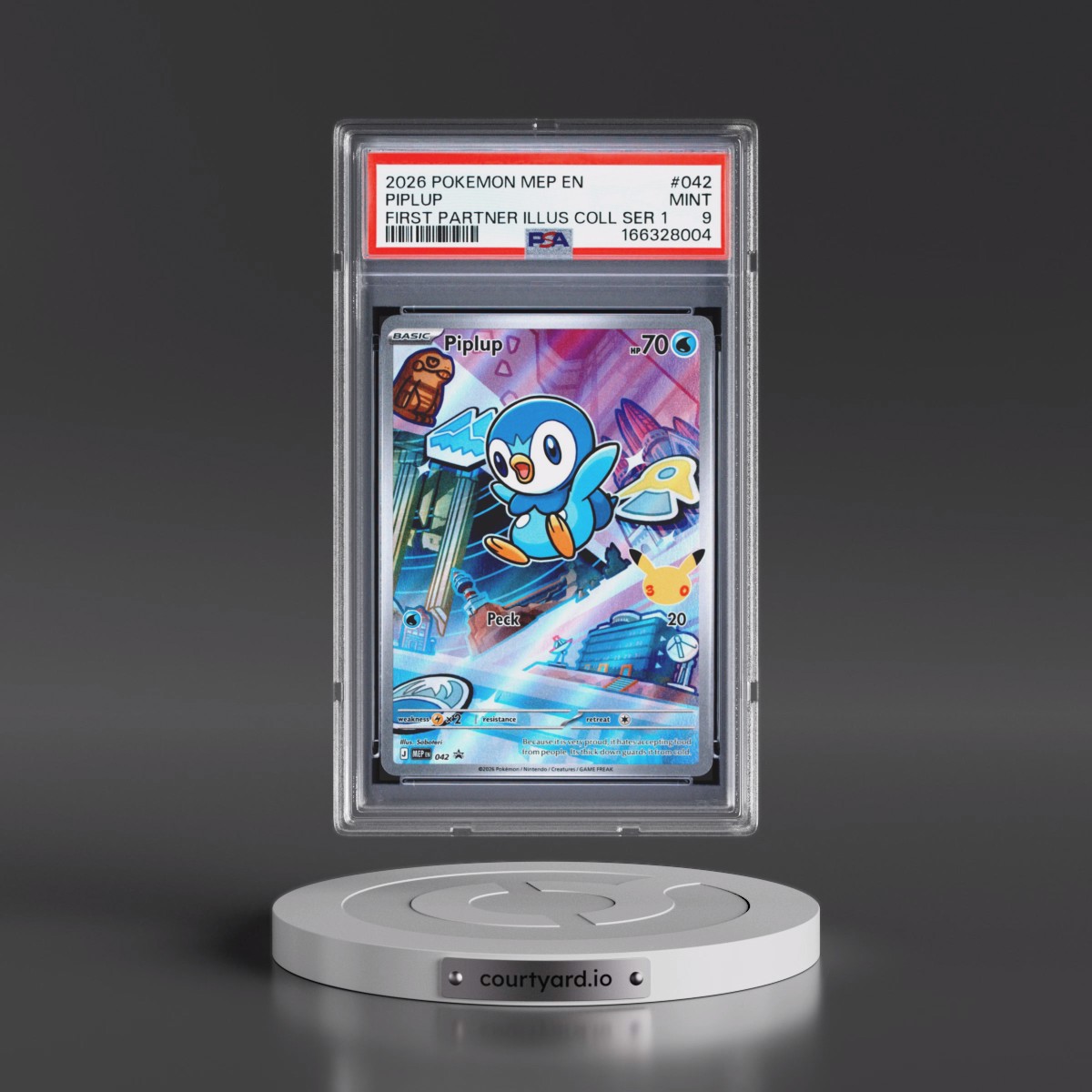 2026 Pokémon Mep EN-Me Black Star Promo #042 Piplup - First Partner Illustration Collection Series 1 (PSA 9 MINT)