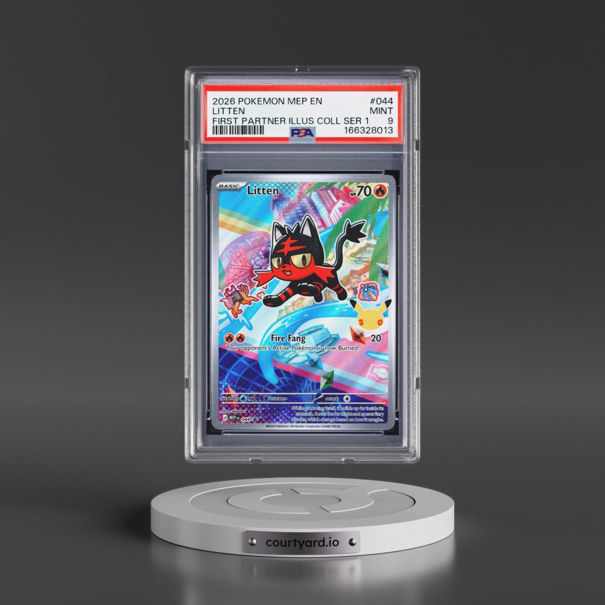 2026 Pokémon Mep EN-Me Black Star Promo #044 Litten - First Partner Illustration Collection Series 1 (PSA 9 MINT)