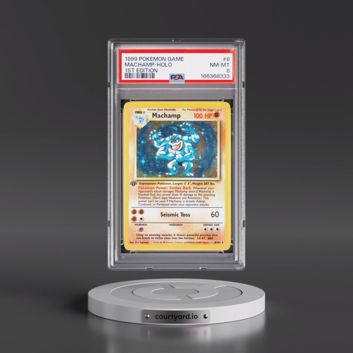 1999 Pokémon Game #8 Machamp - 1st Edition Holo (PSA 8 NM-MT)