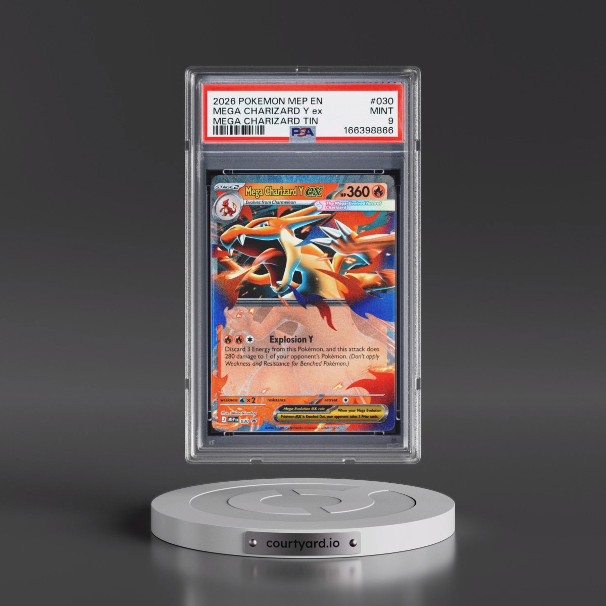 2026 Pokémon Mep EN-Me Black Star Promo #030 Mega Charizard Y EX - Holo Mega Charizard Tin (PSA 9 MINT)