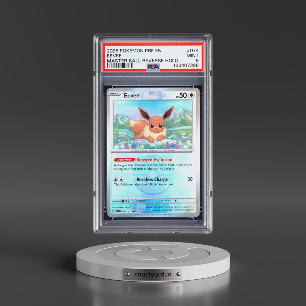 2025 Pokémon Pre EN-Prismatic Evolutions #074 Eevee - Reverse Holo Master Ball (PSA 9 MINT)